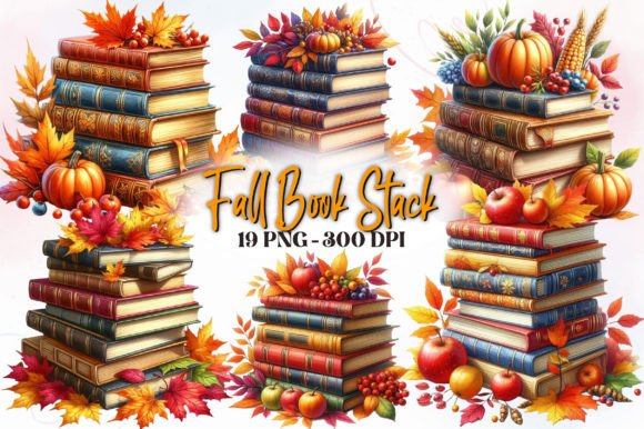 Download Fall Book Stack Watercolor Clipart - Clipart Collection