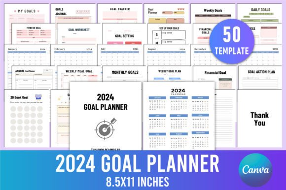 Download Editable 2024 Goal Planner for Canva - Goal planner Collection
