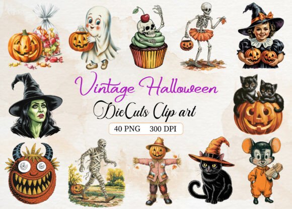 Download Vintage Halloween DieCuts Clipart Bundle - Clipart Collection