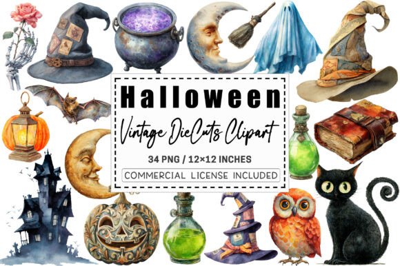 Download Vintage Halloween DieCuts Clipart. - Clipart Collection