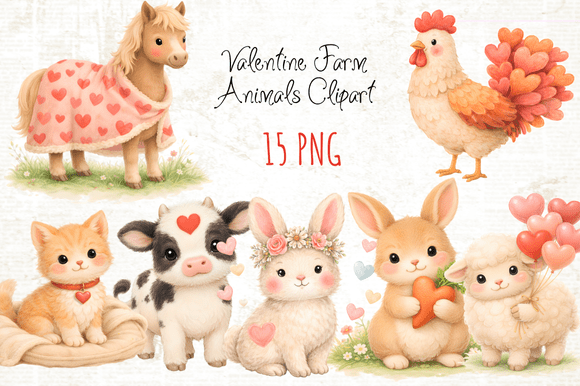 Download Valentine Farm Animals Clipart PNG - Clipart Collection