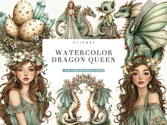 Download Watercolor Dragon Queen Clipart Bundle - Clipart Collection