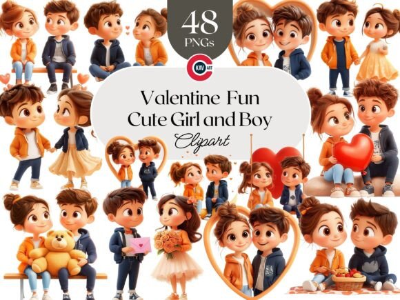 Download Cute Valentine Girl and Boy Clipart - Clipart Collection