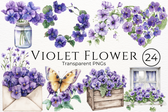 Download Violet Flower Watercolor Clipart - Clipart Collection
