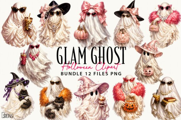 Download Glam Ghost Halloween Clipart Bundle PNG - Clipart Collection