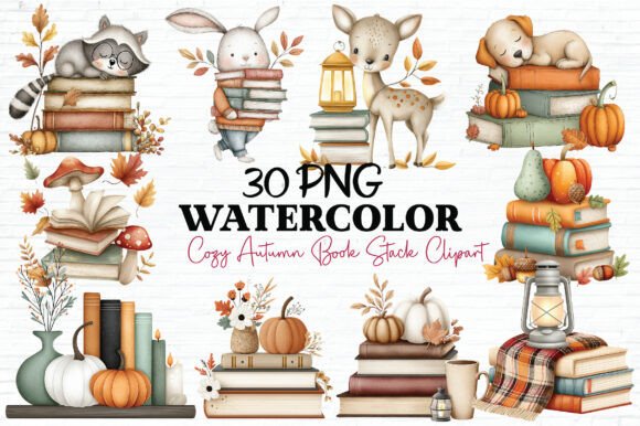 Download Cozy-autumn-book-stack-clipart - Clipart Collection