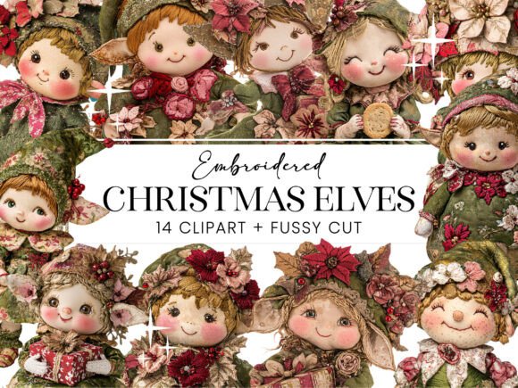 Download Embroidered Christmas Elves Clipart - Clipart Collection
