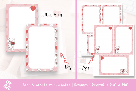 Download Bear &amp; Hearts Sticky Notes PNG, JPD, PDF - Pdf Collection