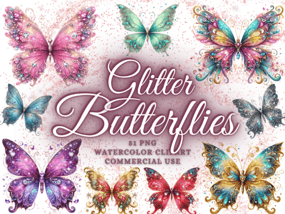 Download Glitter Watercolor Butterflies Clipart - Clipart Collection