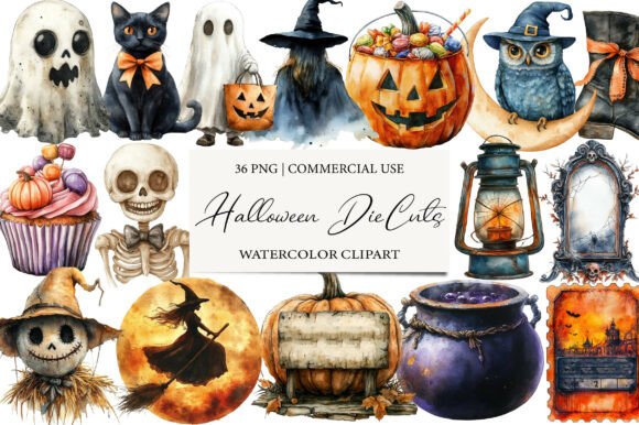 Download Vintage Halloween DieCuts Clipart Bundle - Clipart Collection