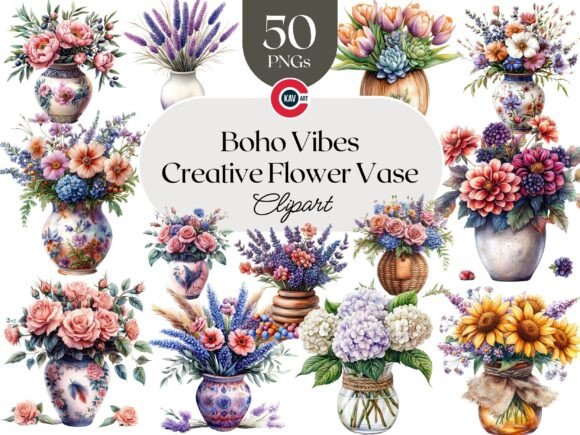 Download Boho Style Creative Flower Vase Clipart - Clipart Collection