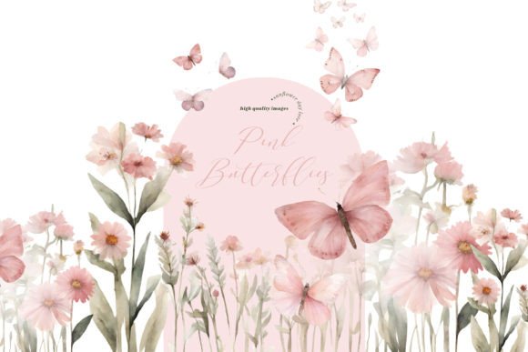 Download Pink Wildflowers Butterflies Clipart - Clipart Collection