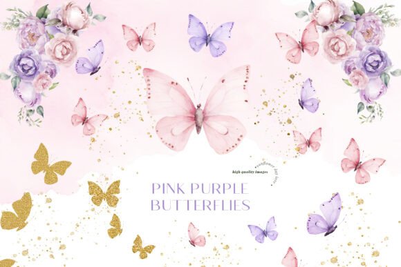 Download Purple Pink Butterflies Roses Clipart - Clipart Collection