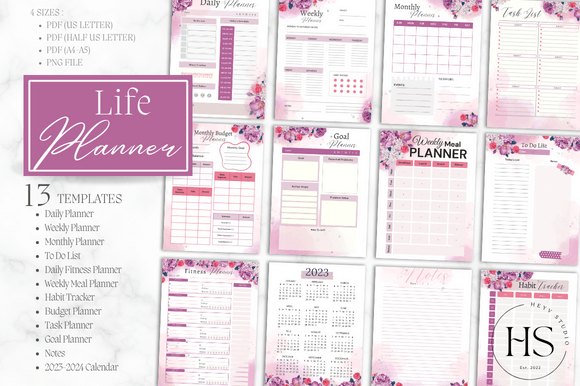 Download Pink Floral Printable Life Planner | PDF - Pdf Collection