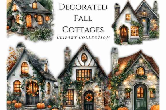 Download Fall Cottage Homes Clipart Set - Clipart Collection