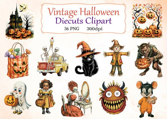 Download Vintage Halloween DieCuts Clipart PNG - Clipart Collection